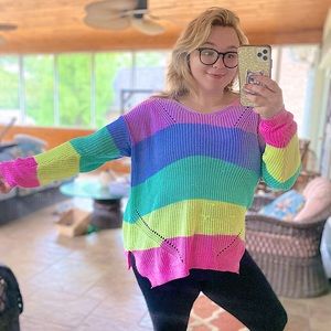 Pastel Rainbow Color Block Light Weight Sweater